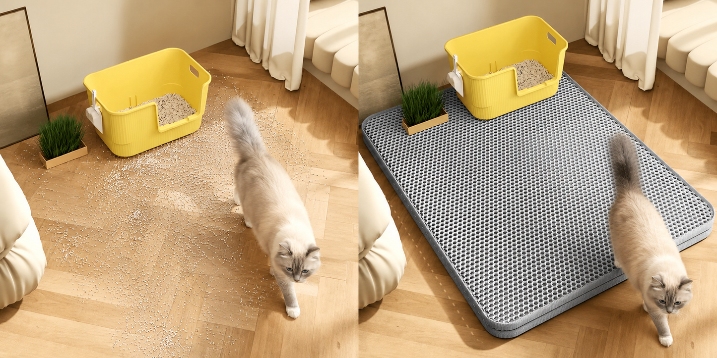 No More Litter Mess - Double Layer Cat Litter Mat | Waterproof, Non-Slip & Machine Washable | Protects Floors & Traps Scattered Litter