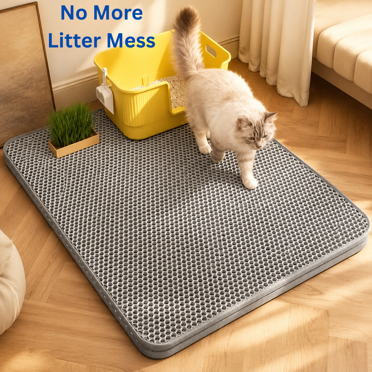 No More Litter Mess - Double Layer Cat Litter Mat | Waterproof, Non-Slip & Machine Washable | Protects Floors & Traps Scattered Litter